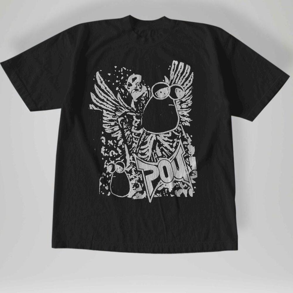 Style Grunge Skeleton Angel Tee Black Distressed Graphic